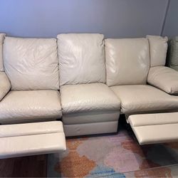 Natuzzi Beige Leather 3 Seater Reclining Sofa.