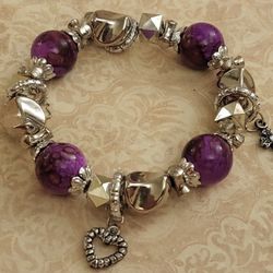 PURPLE BEADED  BRACELET  WITH  CHARMS