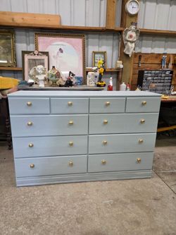 Solid wood pale blue 10 drawer dresser