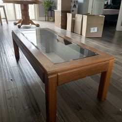 Vintage glass top coffee table 