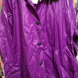 Totes Brand Raincoat. Never Used. Purple With Black Suede On Colllar.