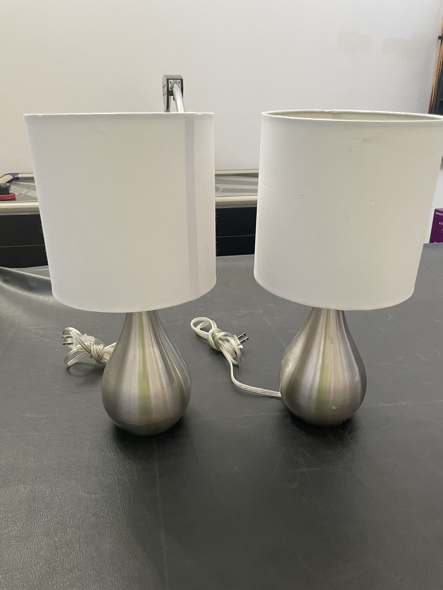 Nightstand, stainless silver lamps