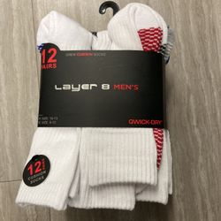 NWT Layer 8 Men’s Cushioned Crew Socks 12 Pairs 