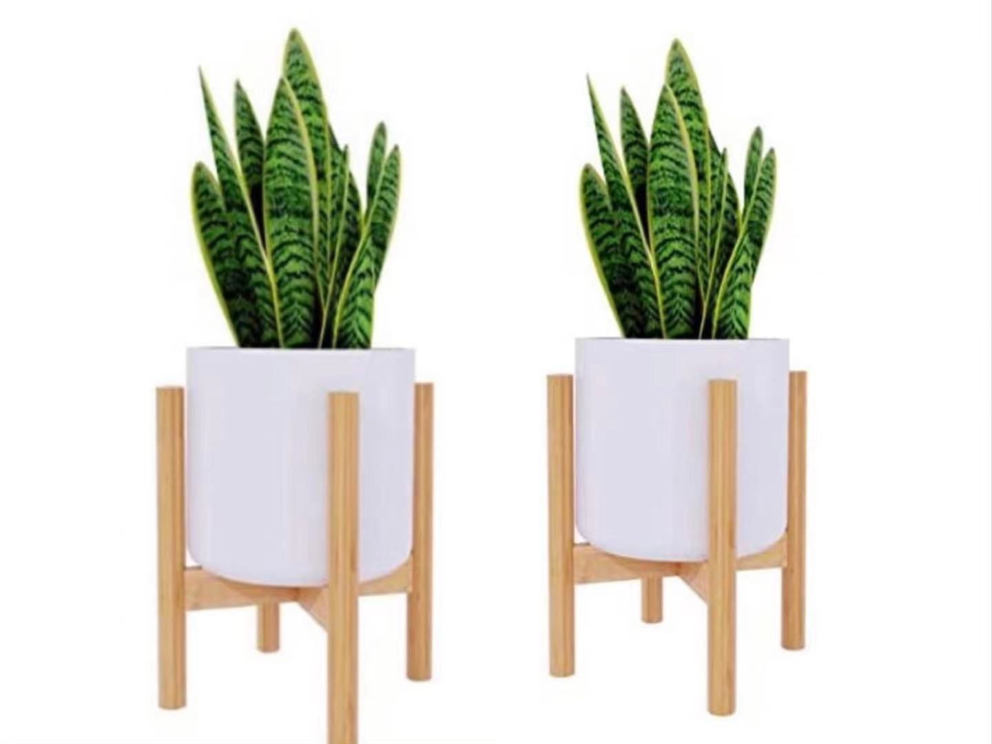 Waytrim 2Pcs Plant Stand Flower Pot Holder - BAMFOX Indoor Bamboo Mid Century Modern Plant Holder Display Rack for House Plants, Home Decor (No pot)