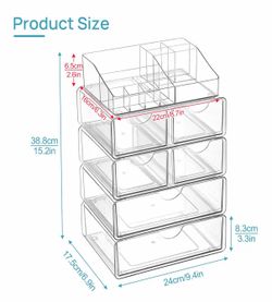 Vtopmart 5 Tier Clear Makeup Organizer with Drawer, Cosmetic Storage for Dresser Countertop and Bathroom Vanity, Beauty Holder for Lipstick Brush Skin