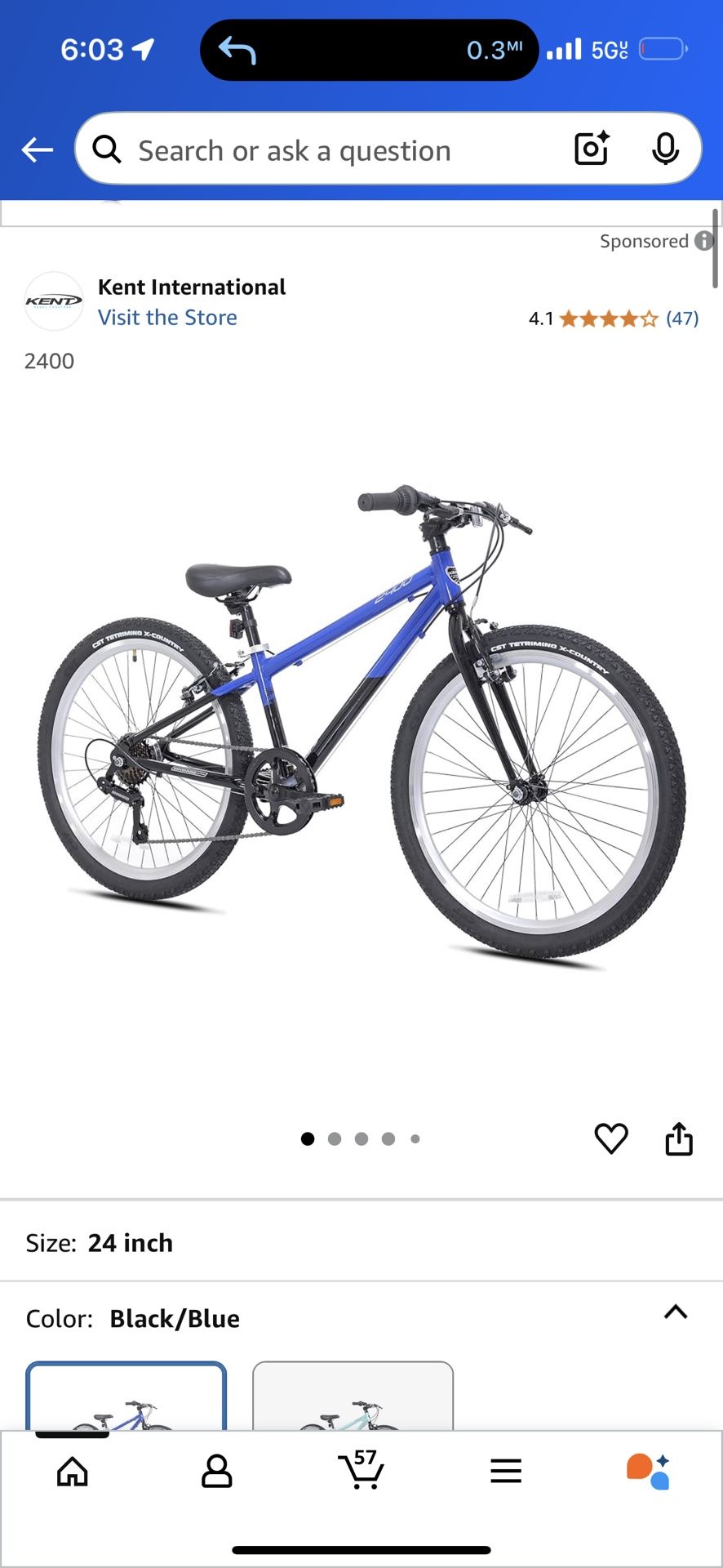 Kent International 24 Inch Pedal Bike/Bicycle