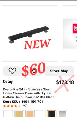 Oatey Designline 24 in. Linear Shower Drain Matte Black – New Open Box