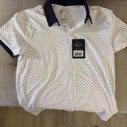 BYLT LUX Polo Shirt Men’s Medium White Black Polka