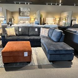 Blue 2pc Chaise Sectional Couch