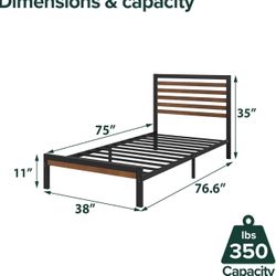 Zinus Kai Bamboo and Metal Platform Bed Frame with Headboard / No Box Spring Needed / Easy Assembly, Twin