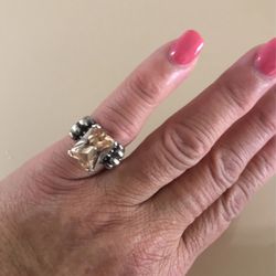 Vantage Silver Ring With Large Citrine Gem Stone