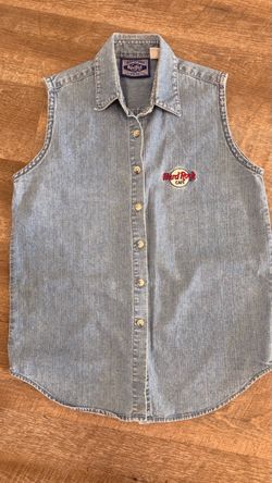 Hard Rock Cafe Sleeveless Denim Button-Up Shirt