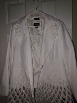 Ashro White Embroidered Blazer and Top Set