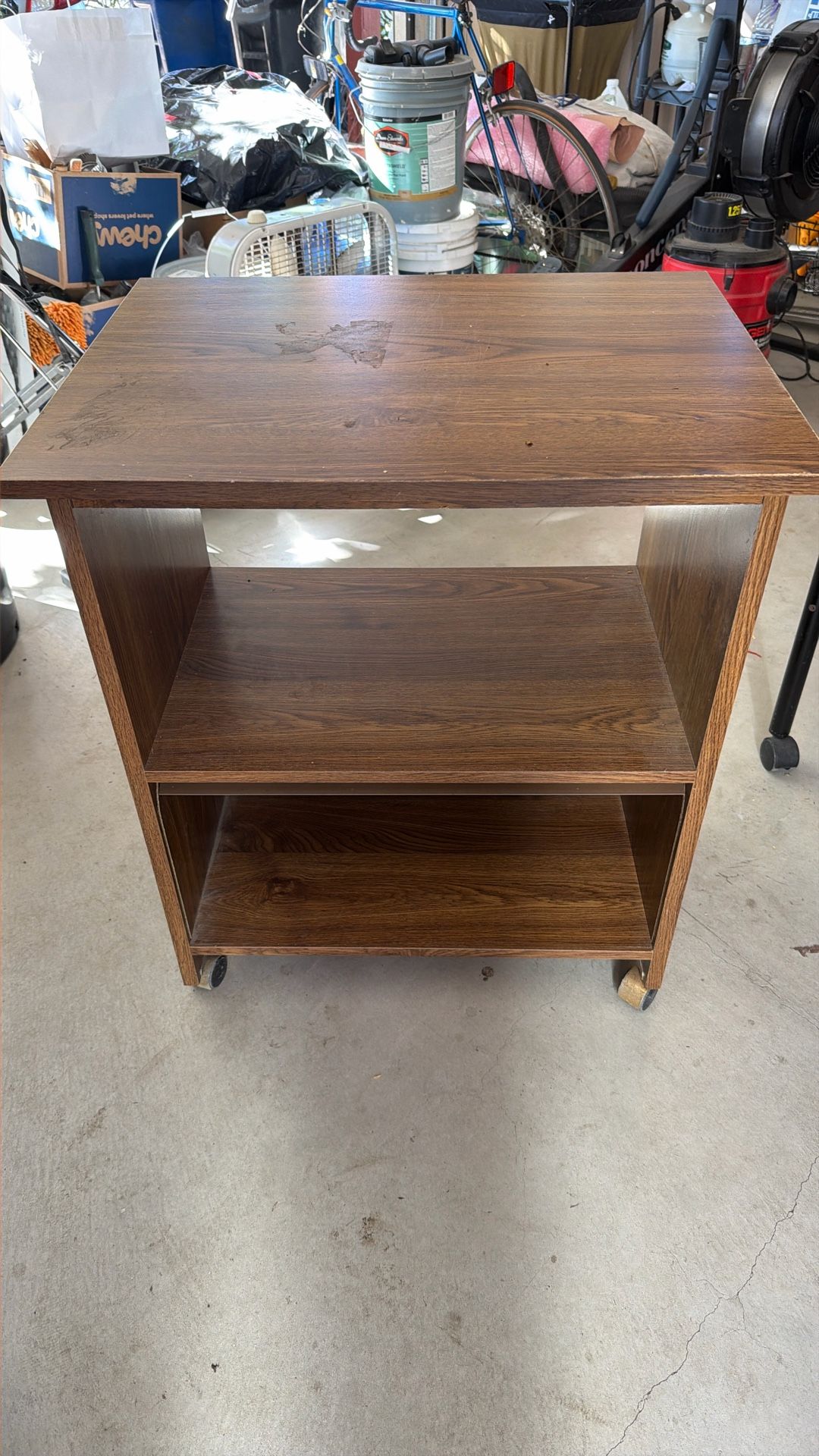 Small Rolling Utility Two Shelf Cabinet With Roll Down Gate