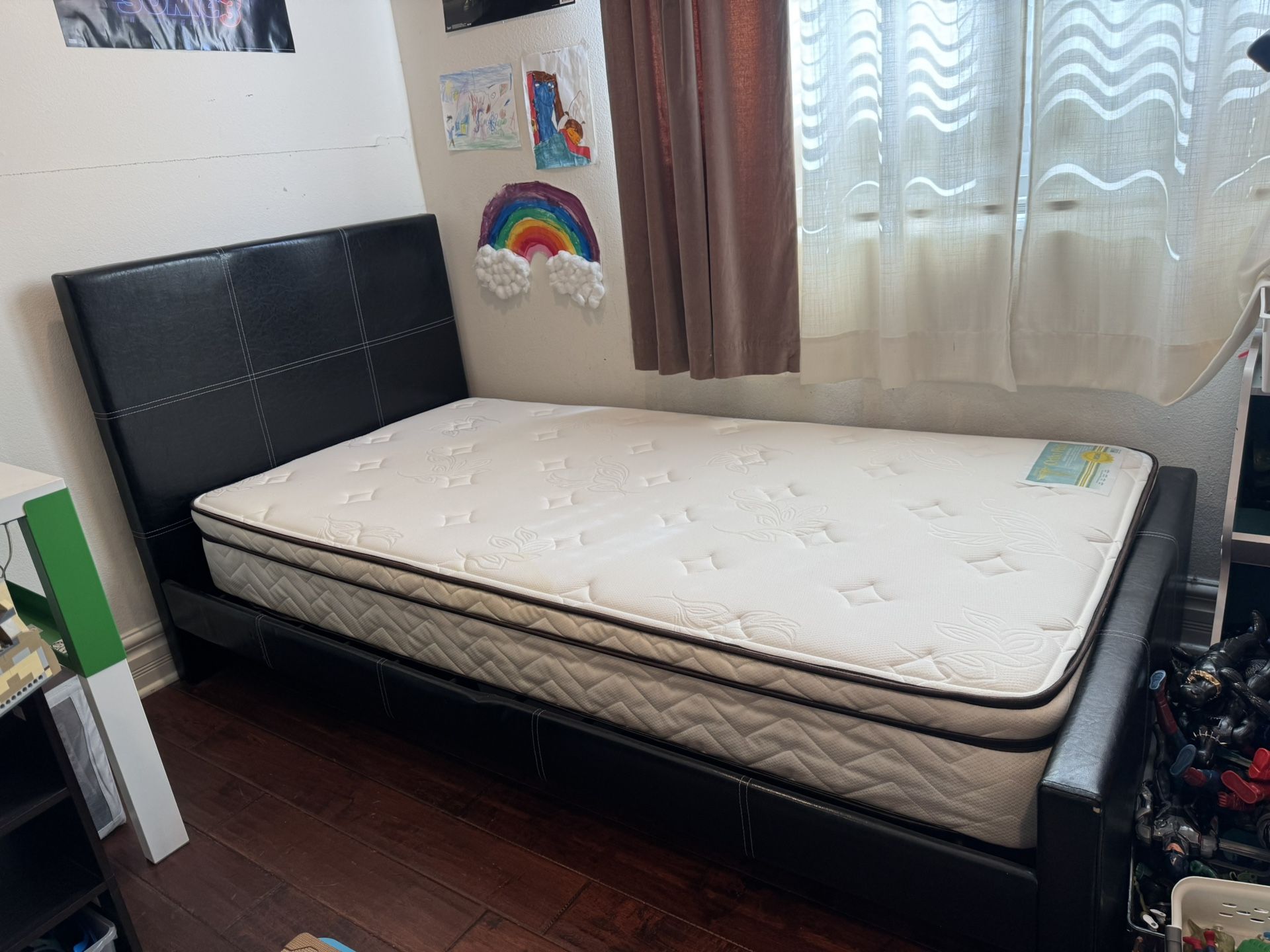 Twin Mattress ($75) & Bed Frame (free)