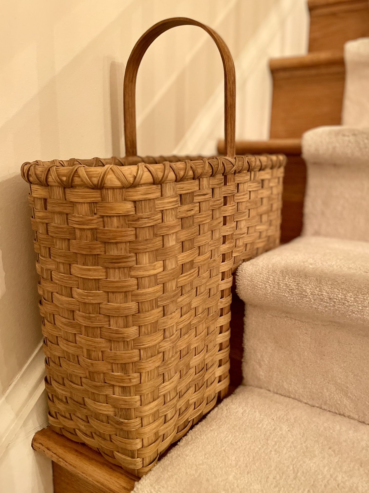 Vintage Woven Stair Basket With Handle