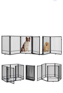 HIDOG Metal Freestanding Dog Gate with Door Extra Wide 121 Inch 6 Panel Black