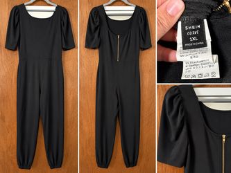 SHEIN CURVE Black Jumpsuit with Gold Zipper – Size 1XL