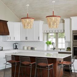 Wood Beaded Chandelier,Rustic Boho Pendant Light Fixture Drop Light for Foyer Living Room Bedroom Kitchen Dining Room Entryway Foyer Suspension Lamp, 