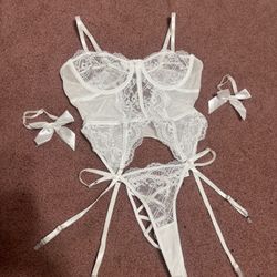 New large white lace bodysuit Teddy Lingere panty festival outfit top bra set
