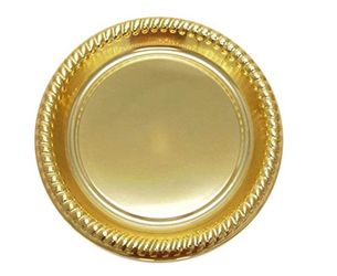 Gold Braided Edge Metallic Plates, Round, 9-inch, 12-count
