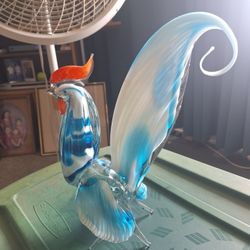 Heavy Glass Blue Rooster 