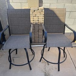 2 Piece Patio Swivel Bar Stools Texteline Bistro Chairs with High Back/Armrest/Footrest, All Weather Padded Seating Outdoor Furniture Chairs
