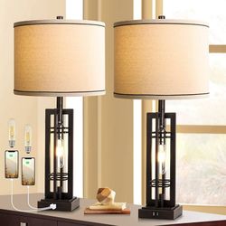 27" Table Lamps with USB Ports OIL RUBBED BRONZE Farmhouse Bedside Living Room