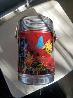 VINTAGE CHING KIANG THERMOS OCEAN FISH RED