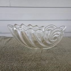 MIKASA GERMANY Large Crystal Ocean Wave oval Centerpiece Bowl Clearwater Shell