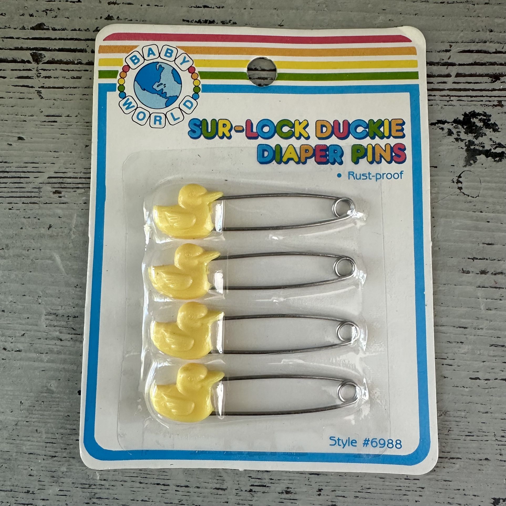 Baby World Sur-lock Duckie Diaper Pins New Old Stock Vintage 80’s Yellow Ducks Unopened pack of 4 pins I have two packs of yellow available