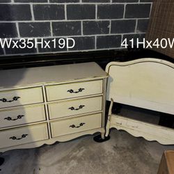 French Provincial long dresser w/mirror&twin bed