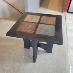 End Table. Painted Wood With Stone Tile Top.