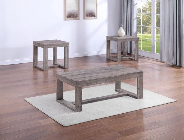 Laquila Grey Wood Veneer Living Room Coffee End Table Set 3pc