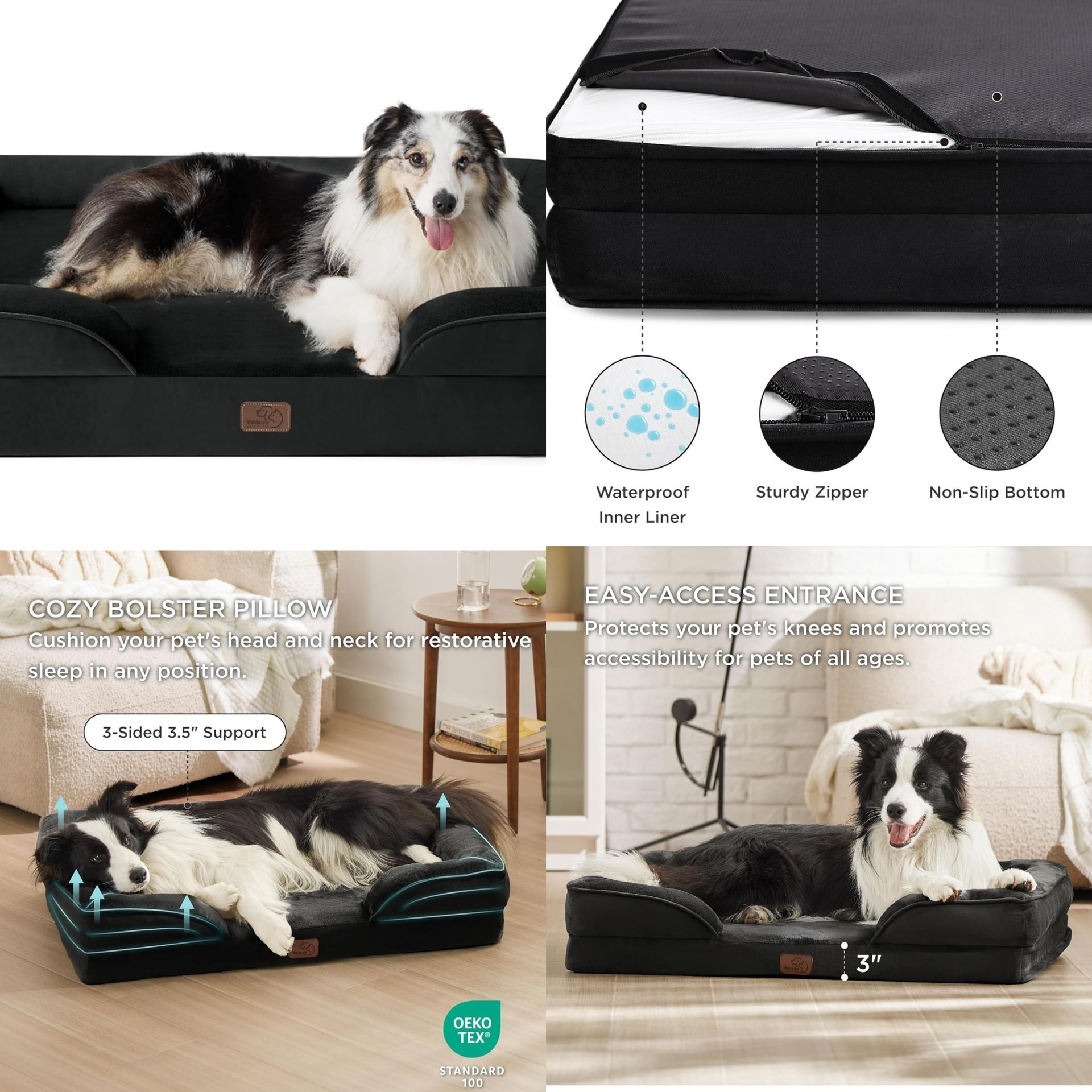 Orthopedic Dog Bed for Extra Large Dogs - XL Washable Dog Sofa Beds Large, Supportive Foam Pet Couch Bed with Removable Washable Cover, Waterproof Lin