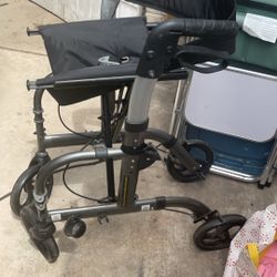 Four-wheel walker chair, seat, travel fold up aluminum