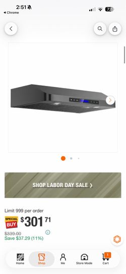 Shop INATECK 30 in. 900 CFM Ducted Under Cabinet Range Hood with 3 Venting Options, Remote, Touch Control LCD in Black Steel
