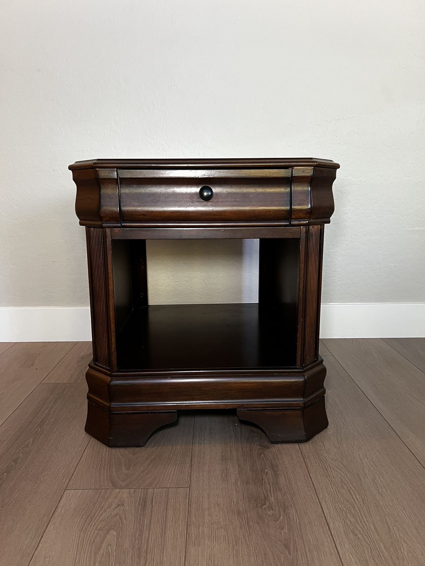 Oversized Office Table Brown Mahogany Solid Wood Nightstand-Side Table- End Table w/ Open Shelf