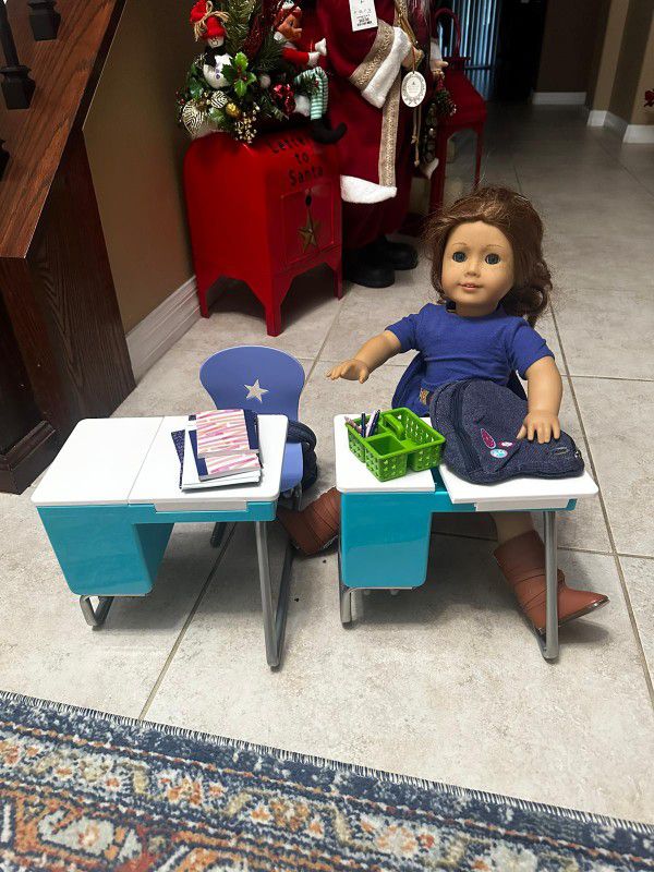 american girl doll school desk with accessories *doll not included*