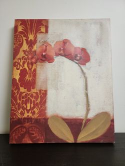 Red Orchid Floral Canvas Wall Art | Warm Terracotta & Cream Artwork | 10.5x20.5