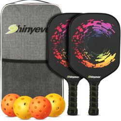 Pickleball Paddles Set of 2, Pickleball Paddles Set, Fiberglass Surface, Polypropylene Honeycomb Core, Non-Slip Grip, Lightweight Pickleball with 2 &