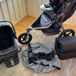 BOB Jogging Stroller Travel System + Car Seat/Base + Rain Shield + Organizer + NEW Travel Bag