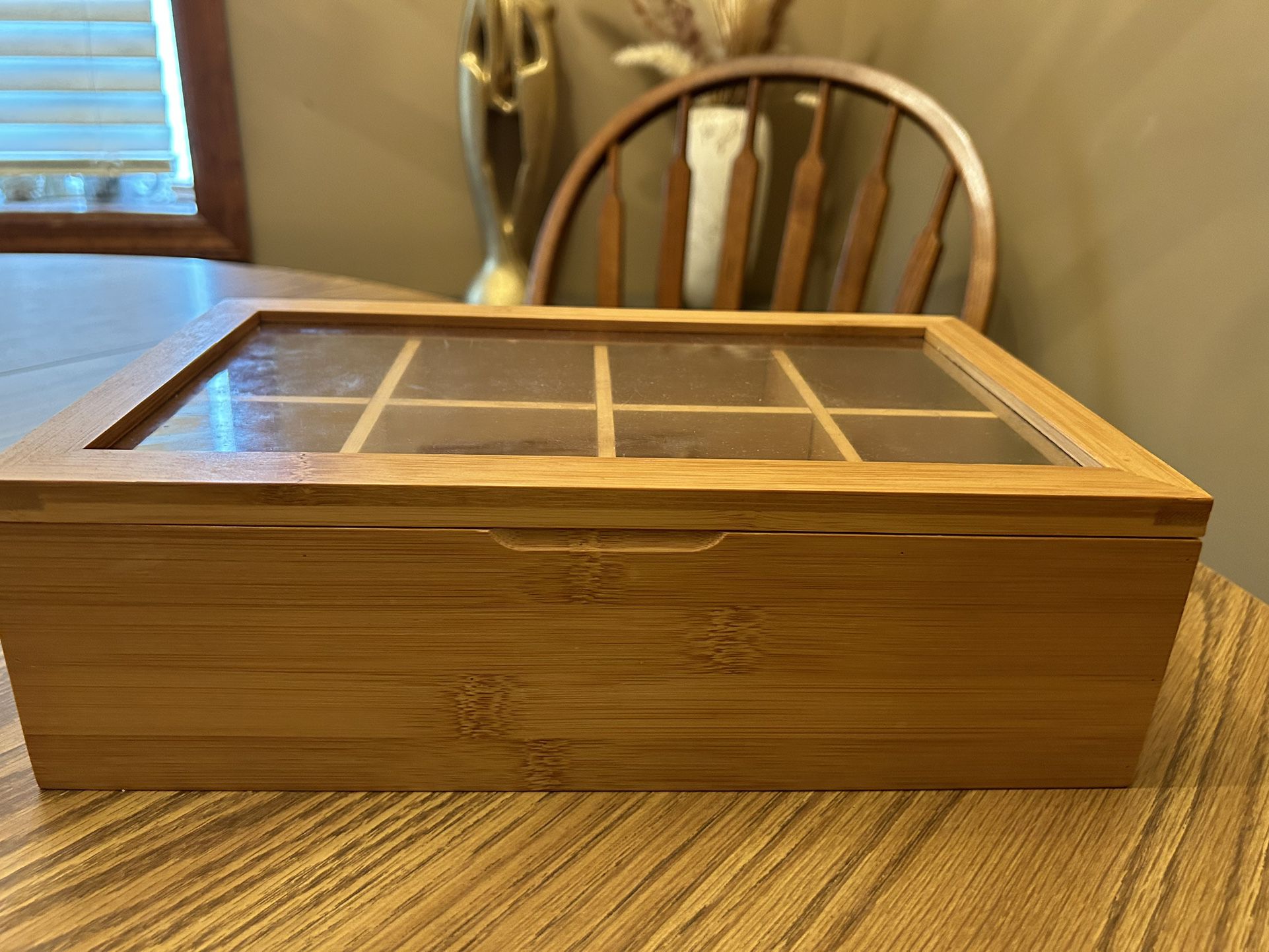 Bamboo Divided Box / Tea box - glass lid - 