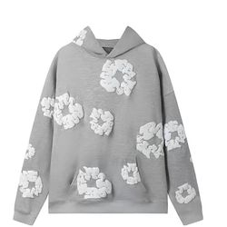 Grey and white denim tear hoodie