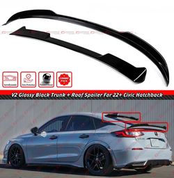 22-26 Civic Hatchback V2 Gloss Black Trunk + Rear Roof Spoiler