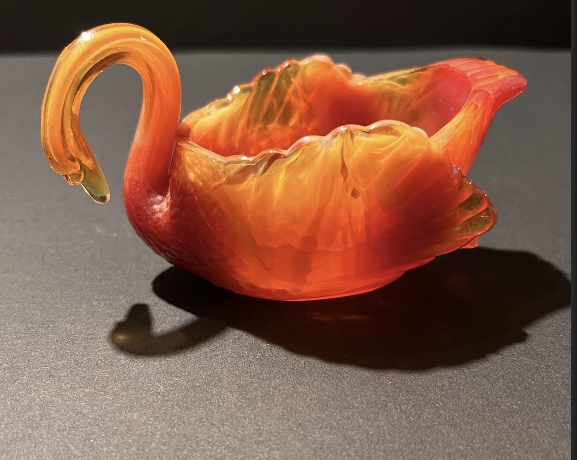 Boyd Glass Reddish Orange Swan Vintage Arts Crafts
