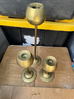 Vintage mid century brass candle stick holder