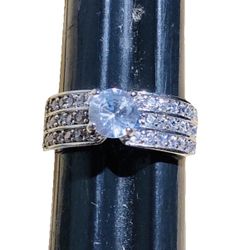 Moissanite Ring Round Solitaire With 3 Row Channel Set Accents Size 6.75 Sterling Silver