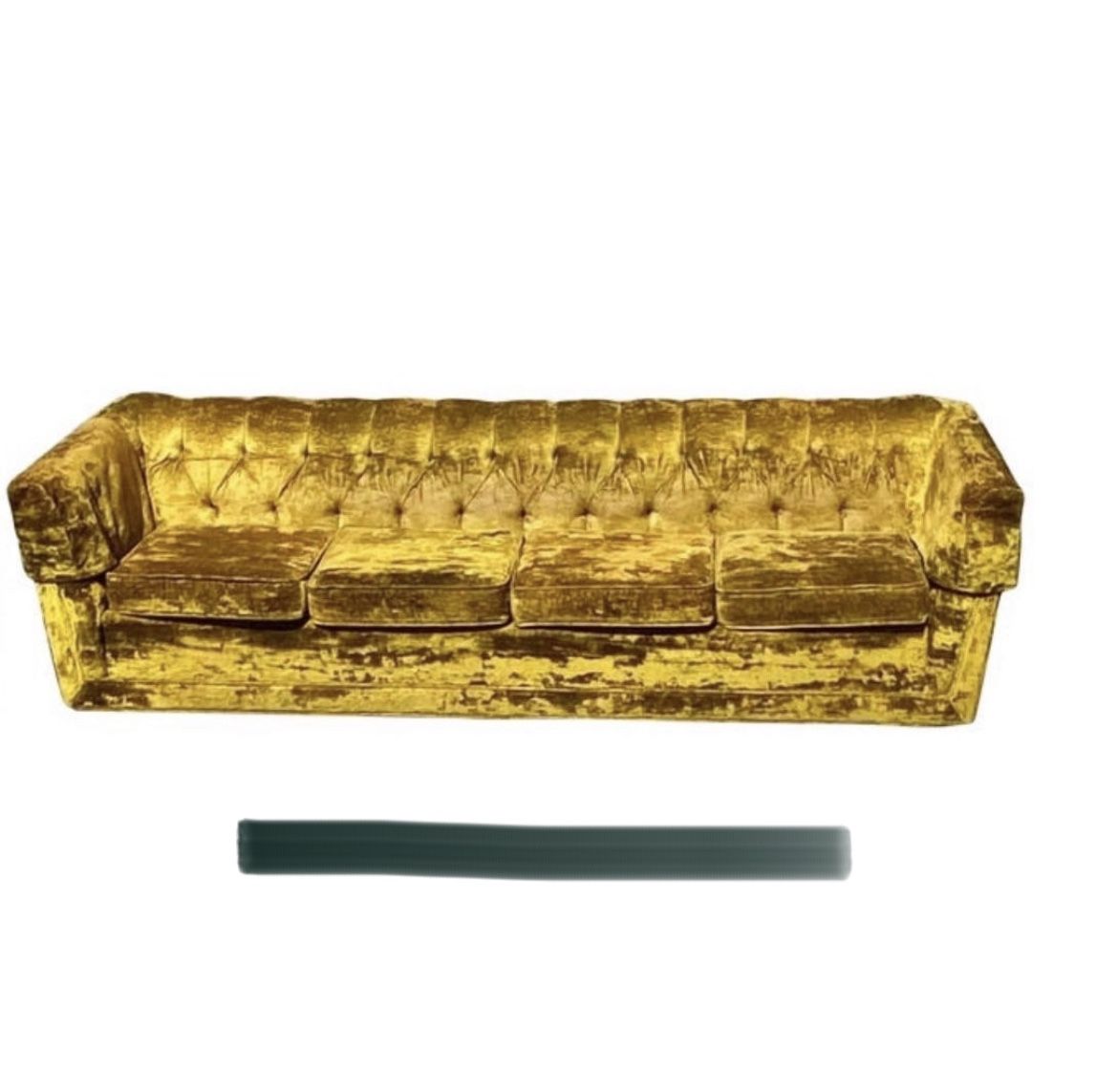 98” Late 20th Century Kroehler Mid-Century Vintage Velvet Chartreuse Sofa Couch