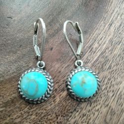 925 Sterling Silver Real Turquoise Stone Earrings 